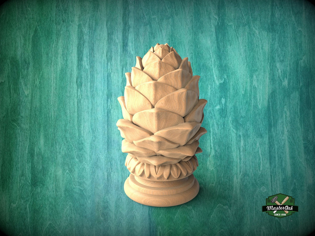 Ornate Wooden Cedar Cone finial for balustrade post, Pinecone finial, Staircase Newel Post Cap, Bed finials