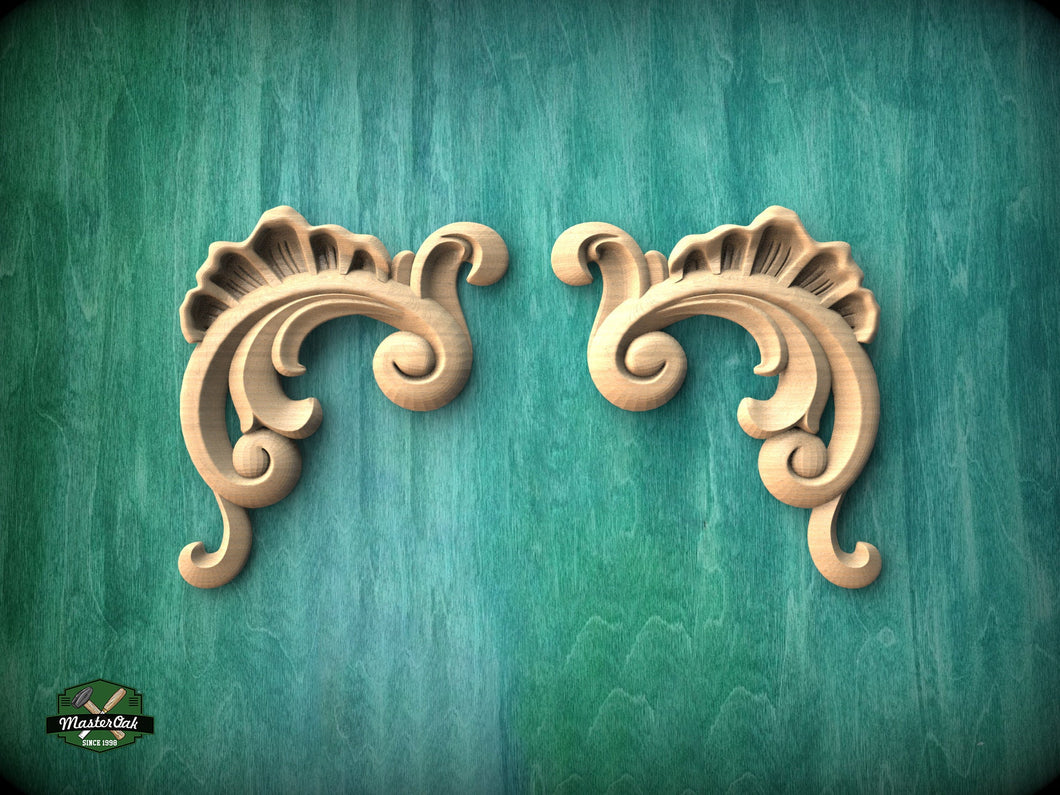Pair of Decorative wood Baroque corners applique, Set of 2pc, decorative wood trim