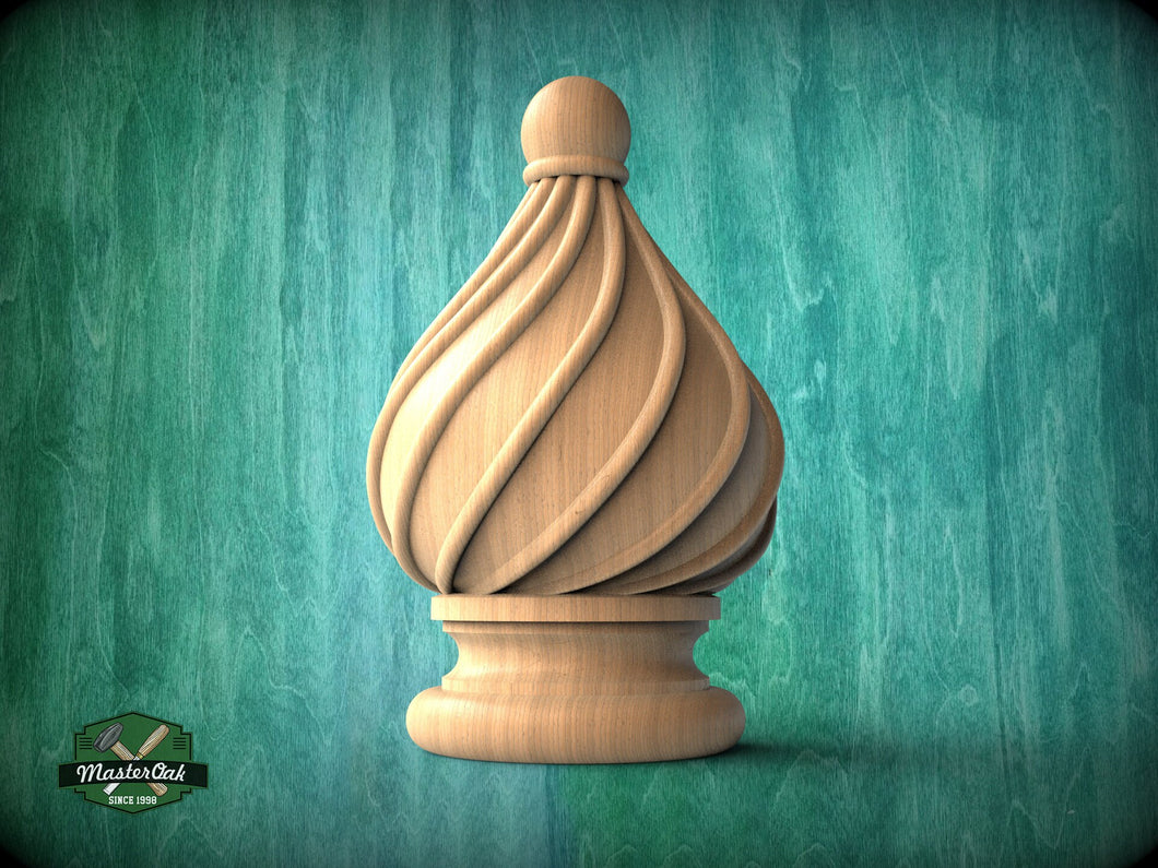 Ornamental Wooden Twisted Finial for furniture, Twisted cap, Staircase Newel Post Cap, Bed finials
