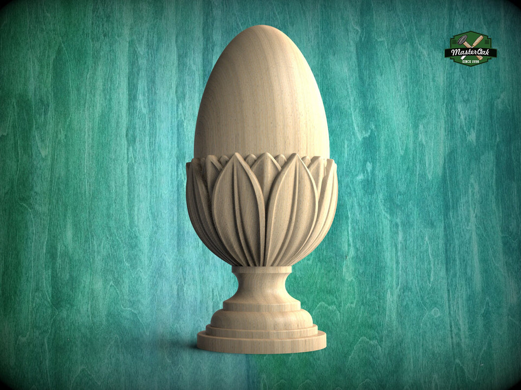 Egg Shaped Finial For Staircases, Carved Post Finials with square base, Staircase Newel Post Cap, Bed finials