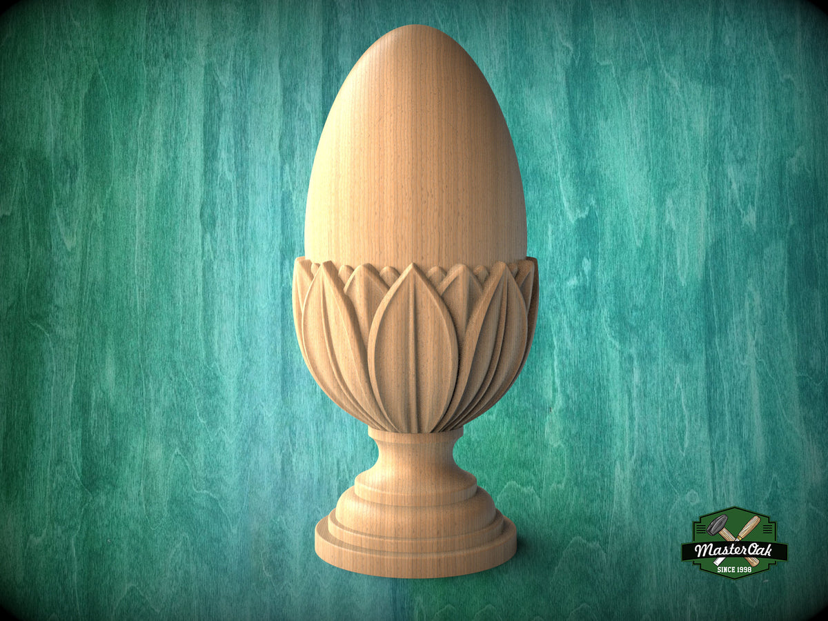 Egg Shaped Finial For Staircases, Carved Post Finials with round base, Staircase Newel Post Cap, Bed finials