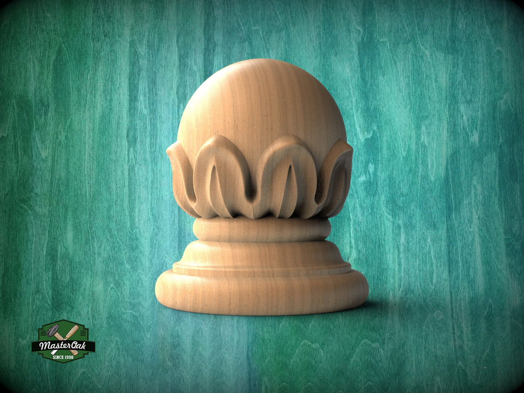 Wooden Carved Post Finials with round base, Staircase Newel Post Cap, Bed finials