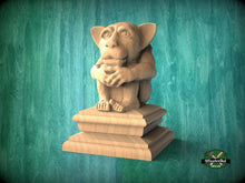 Load image into Gallery viewer, Gothic Imp wooden statue, Gargoyle finial bed post, Gargoyle statue of wood, Wooden Gargoyle statue cap
