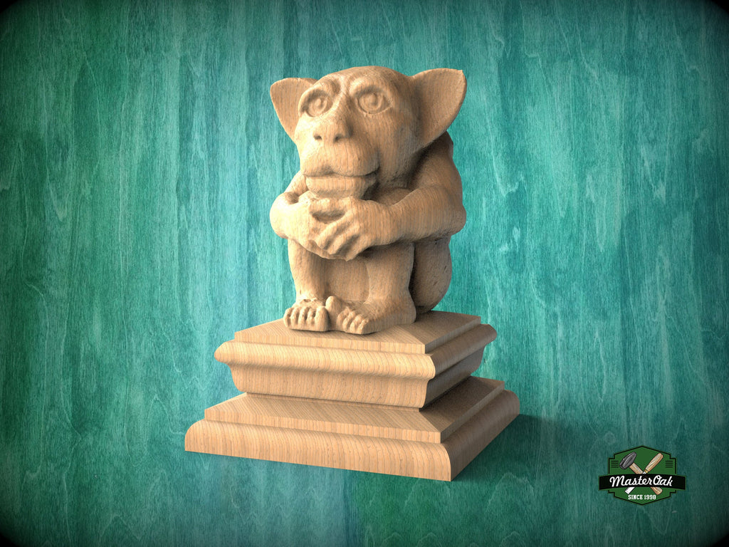 Gothic Imp wooden statue, Gargoyle finial bed post, Gargoyle statue of wood, Wooden Gargoyle statue cap