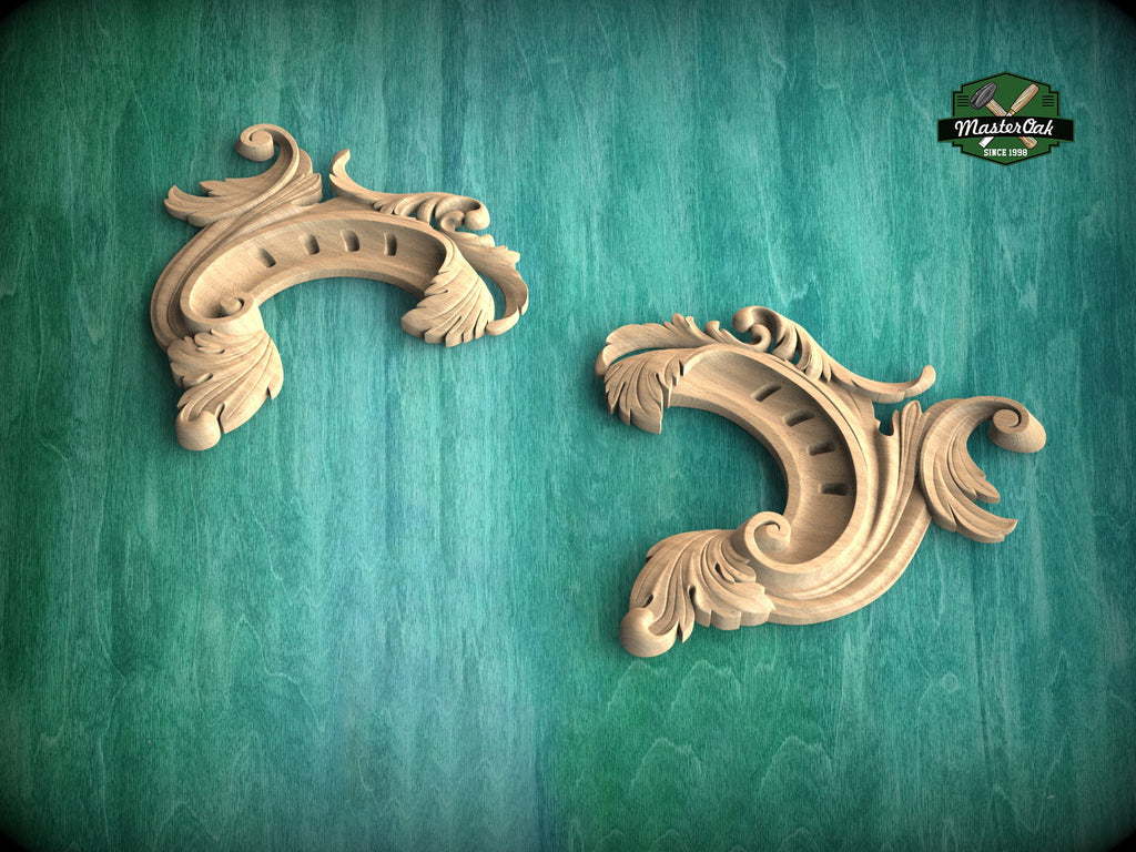 Pair of Baroque Decorative corner wood applique, Set of 2pc, decorative wood trim,
