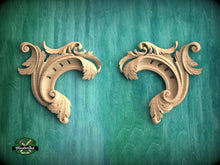 Load image into Gallery viewer, Pair of Baroque Decorative corner wood applique, Set of 2pc, decorative wood trim,
