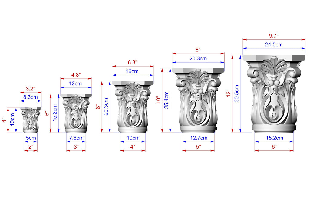 Ionic capital base decor, Acanthus applique, Unpainted, Decorative Carved Wooden Capital, wood onlays, wood wall art decor
