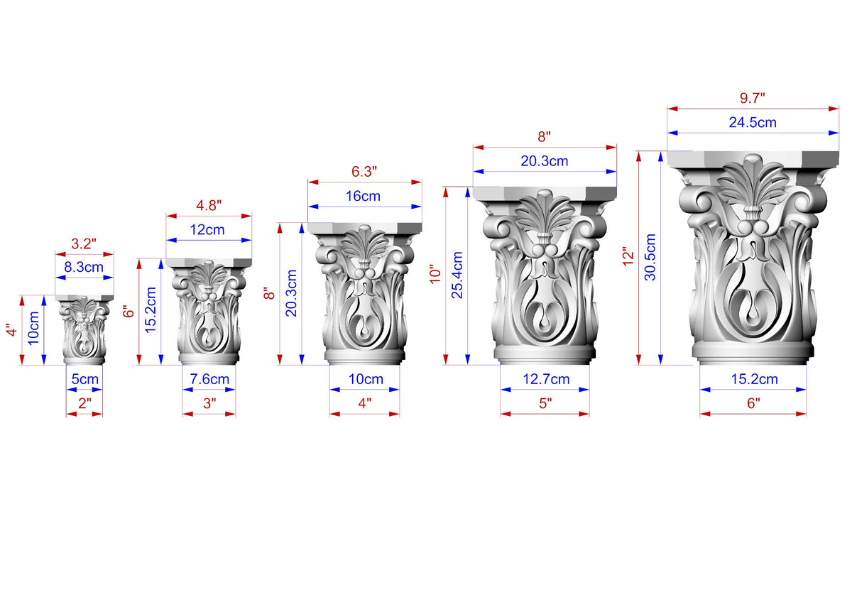 Ionic capital base decor, Acanthus applique, Unpainted, Decorative Carved Wooden Capital, wood onlays, wood wall art decor