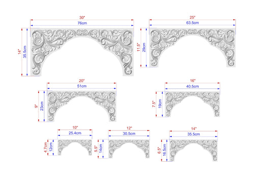 Antique style arched hardwood onlay, 1pc, Home Wall Embellishments, Furniture Carving, Wood Onlay