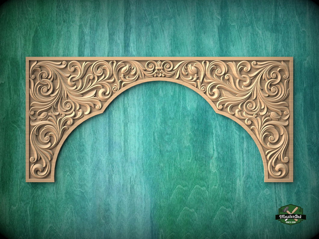 Antique style arched hardwood onlay, 1pc, Home Wall Embellishments, Furniture Carving, Wood Onlay