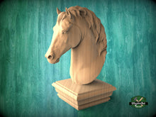 Load image into Gallery viewer, Horse Wooden Finial for Staircase Newel Post, Horse finial bed post, Horse statue of wood, Wooden Horse statue cap
