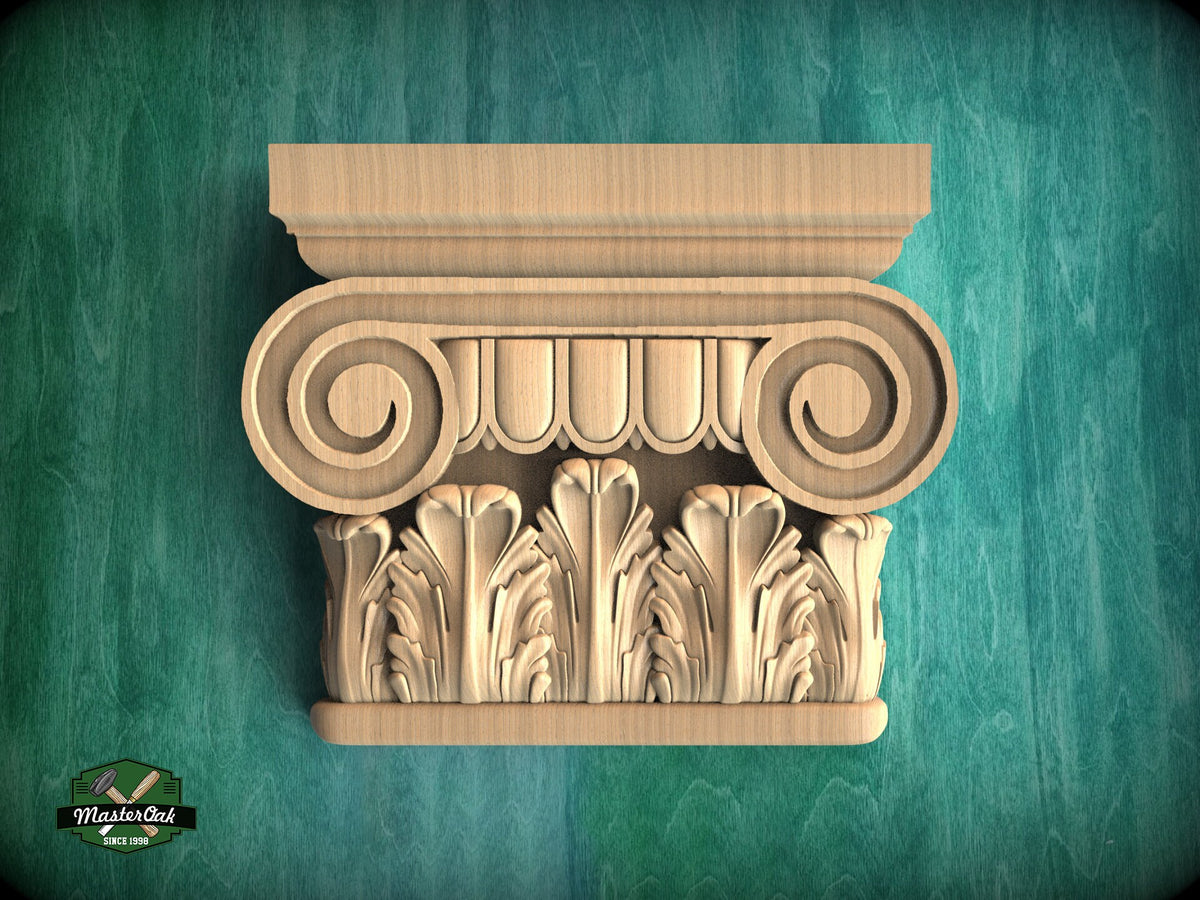 Neoclassical-style wood capital with acanthus leaves, Carved Wooden Capital, 1 piece, unpainted