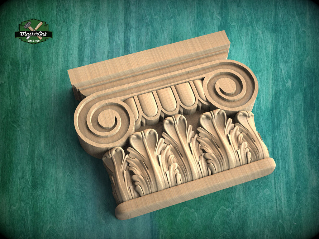 Neoclassical-style wood capital with acanthus leaves, Carved Wooden Capital, 1 piece, unpainted
