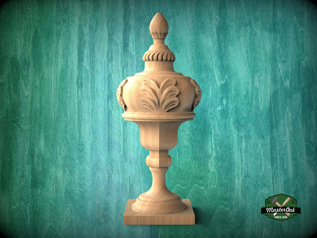 Victory Finial made of Wood, Carved Post Finials with square base, Staircase Newel Post Cap, Bed finials