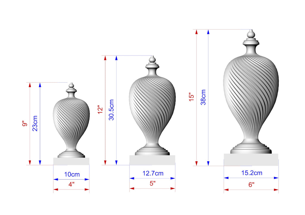 Large Decorative Architectural Hardwood Finial, Carved Post Finials with square base, Staircase Newel Post Cap, Bed finials