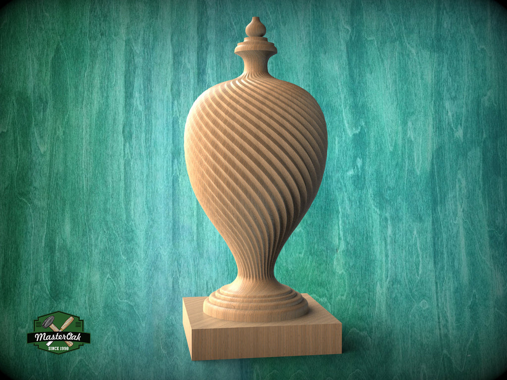Large Decorative Architectural Hardwood Finial, Carved Post Finials with square base, Staircase Newel Post Cap, Bed finials