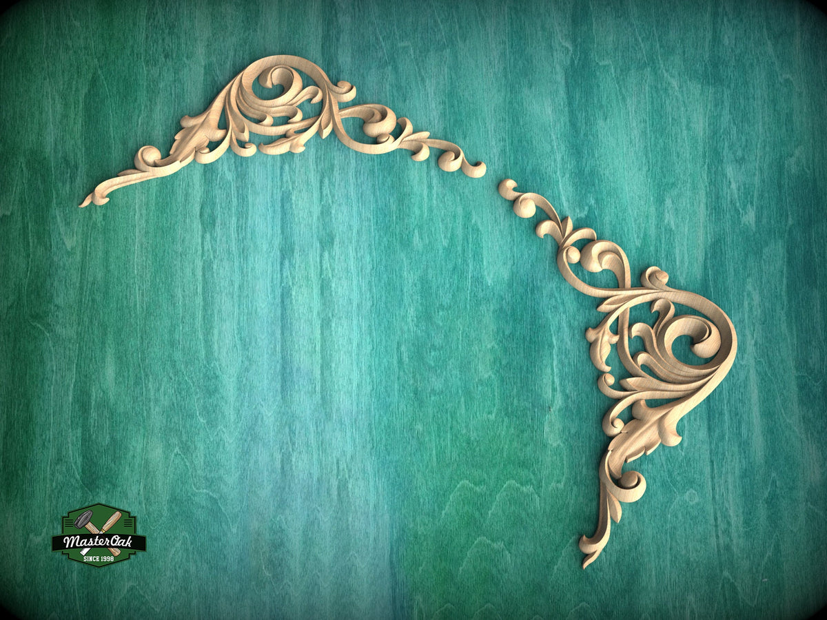 Scrolls Wood Carving (pair) made of wood, Set of 2pc, decorative wood, Classical-style hardwood acanthus cabinet onlays