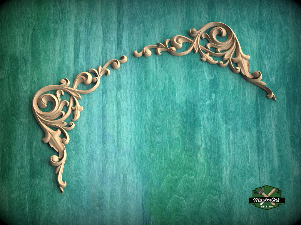 Scrolls Wood Carving (pair) made of wood, Set of 2pc, decorative wood, Classical-style hardwood acanthus cabinet onlays