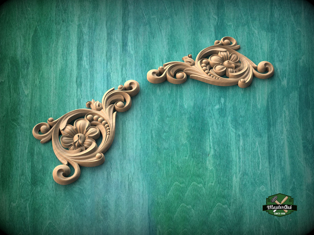 Corner Wooden Applique and Onlay for Furniture, Set of 2pc, decorative wood trim