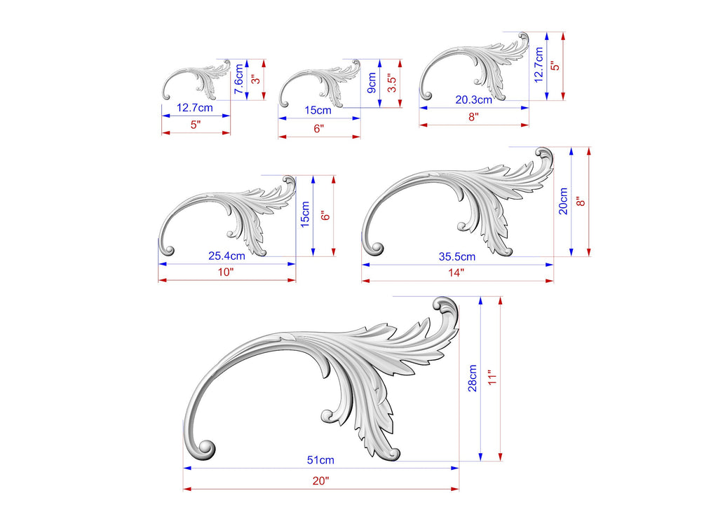 Acanthus Decorative Corner Onlays With Scrolls from wood, Set of 2pc, decorative wood trim