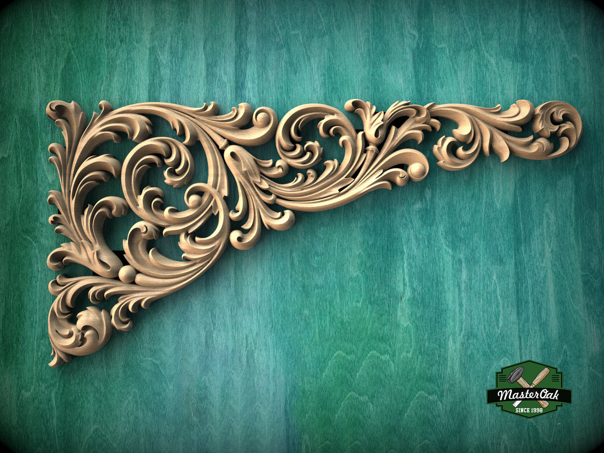 Art Nouveau decorative hardwood corner onlay, Set of 2pc, decorative wood trim, Hardwood Victorian corner onlays for doors