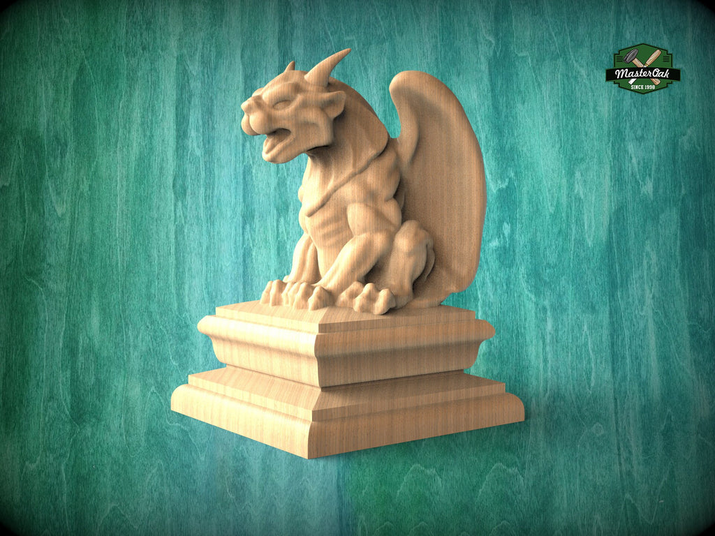 Gargoyle wooden statue, small Gothic Imp, Gargoyle finial bed post, Gargoyle statue of wood, Wooden Gargoyle statue cap