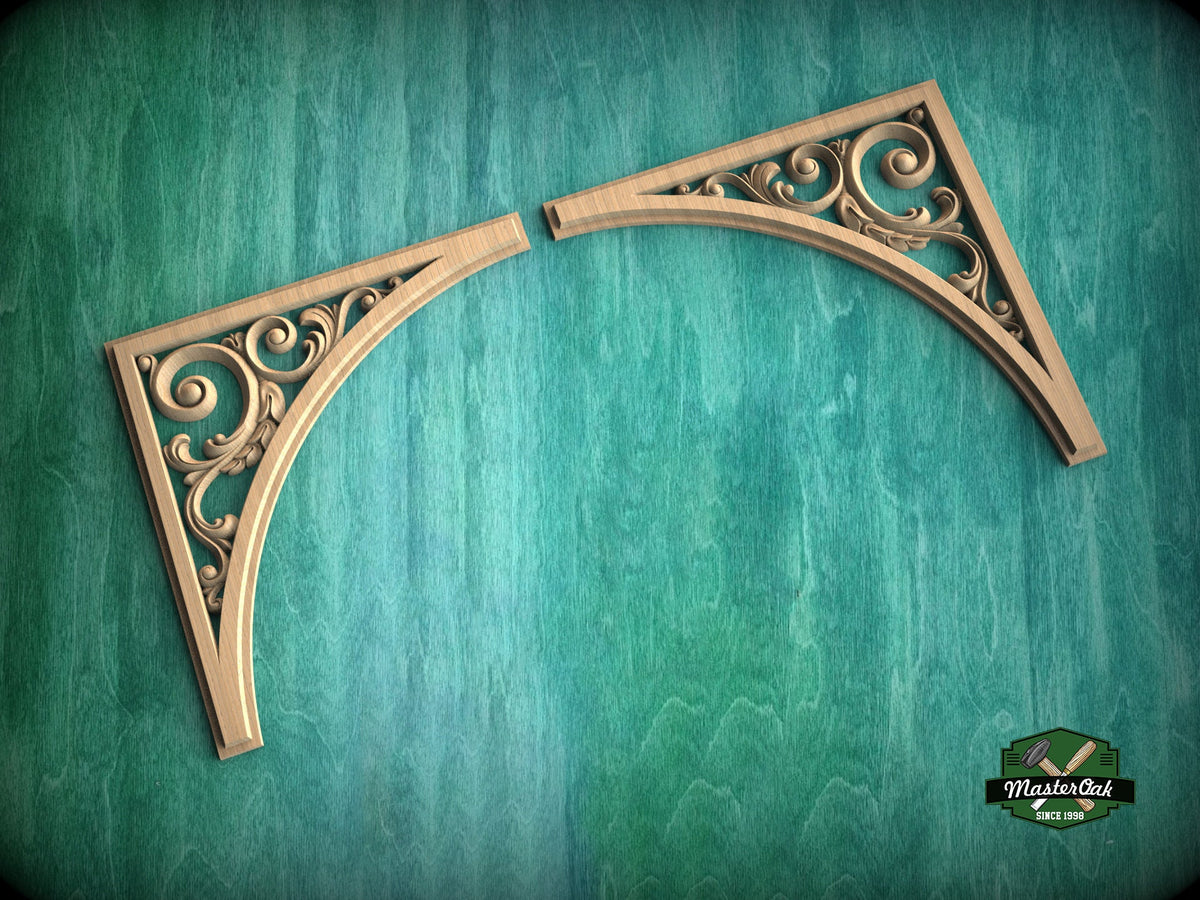 Arched Wood Carving (pair) made of wood, Set of 2pc, decorative wood, Classical-style hardwood acanthus cabinet onlays