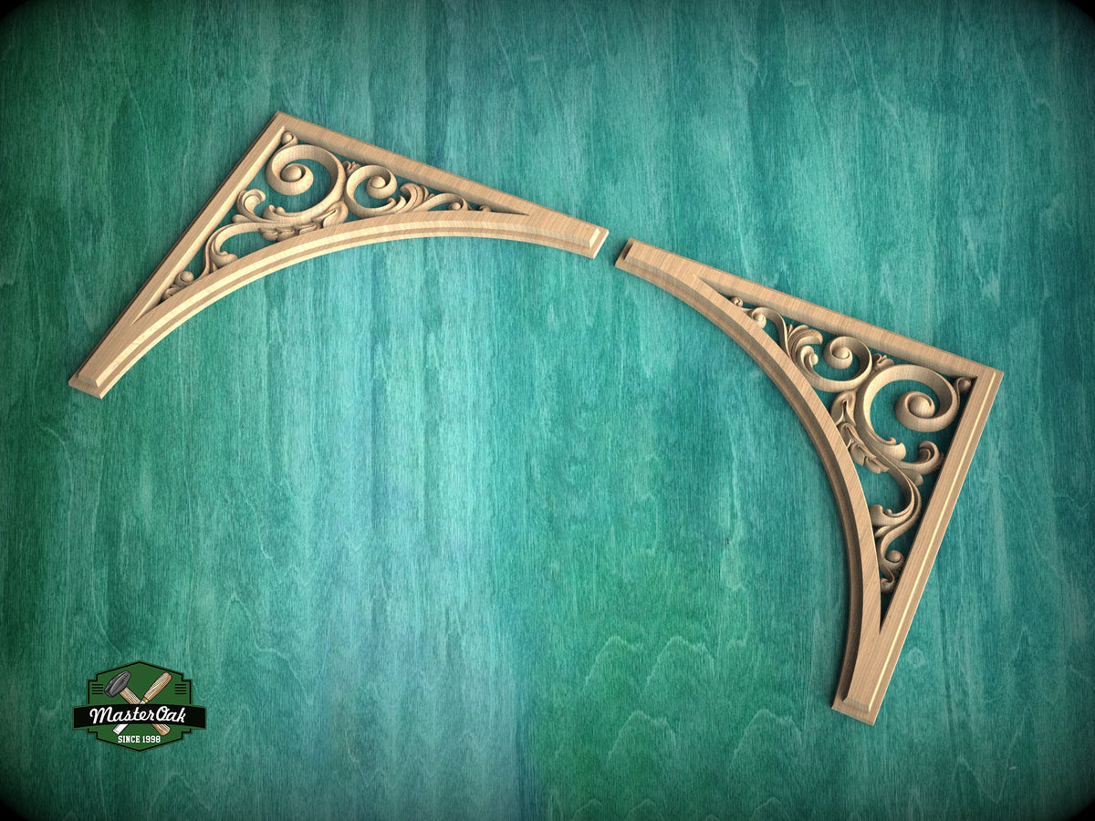 Arched Wood Carving (pair) made of wood, Set of 2pc, decorative wood, Classical-style hardwood acanthus cabinet onlays