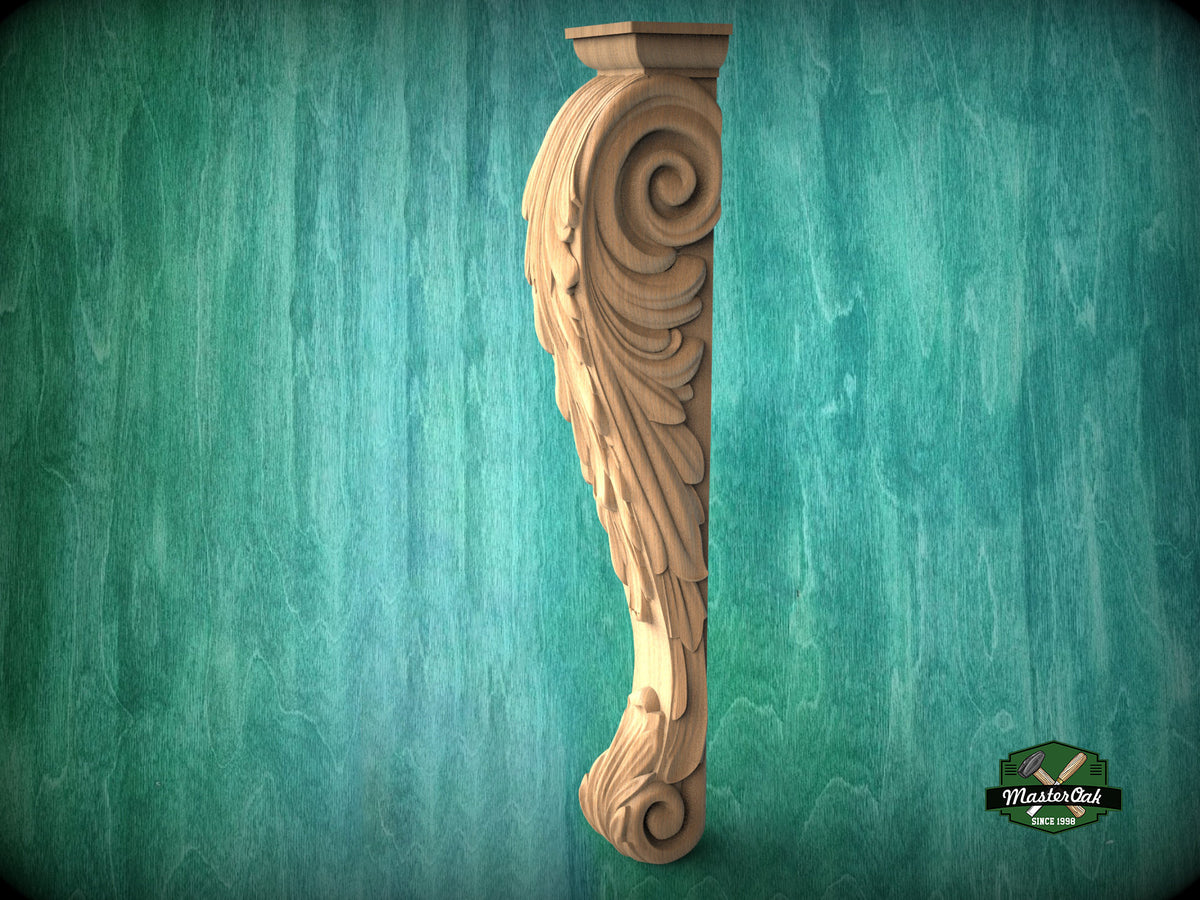 Long Carved Corbel of hardwood For Interior Decoration, Unpainted, Home Wall Embellishments, wood onlays, wood wall art decor