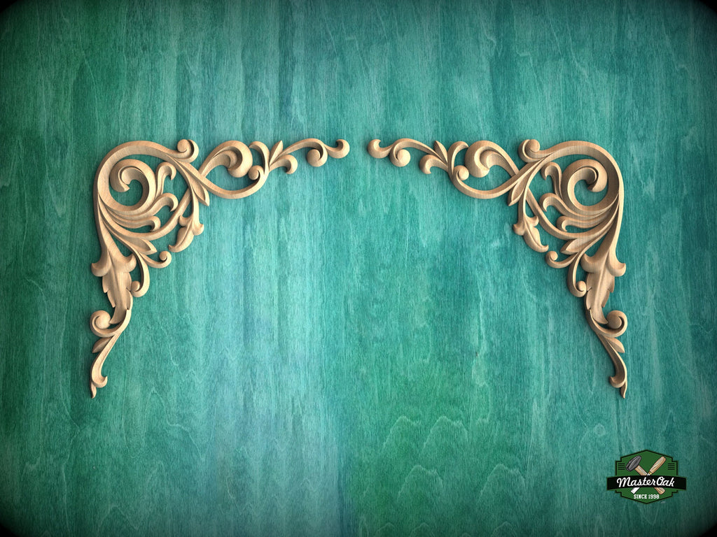 Scrolls Wood Carving (pair) made of wood, Set of 2pc, decorative wood, Classical-style hardwood acanthus cabinet onlays