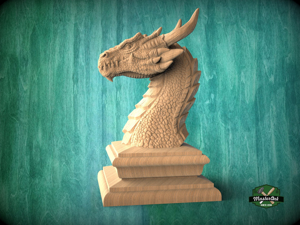 Dragon wooden statue, Dragon finial bed post, Wood dragon figurine, Wooden dragon sculpture