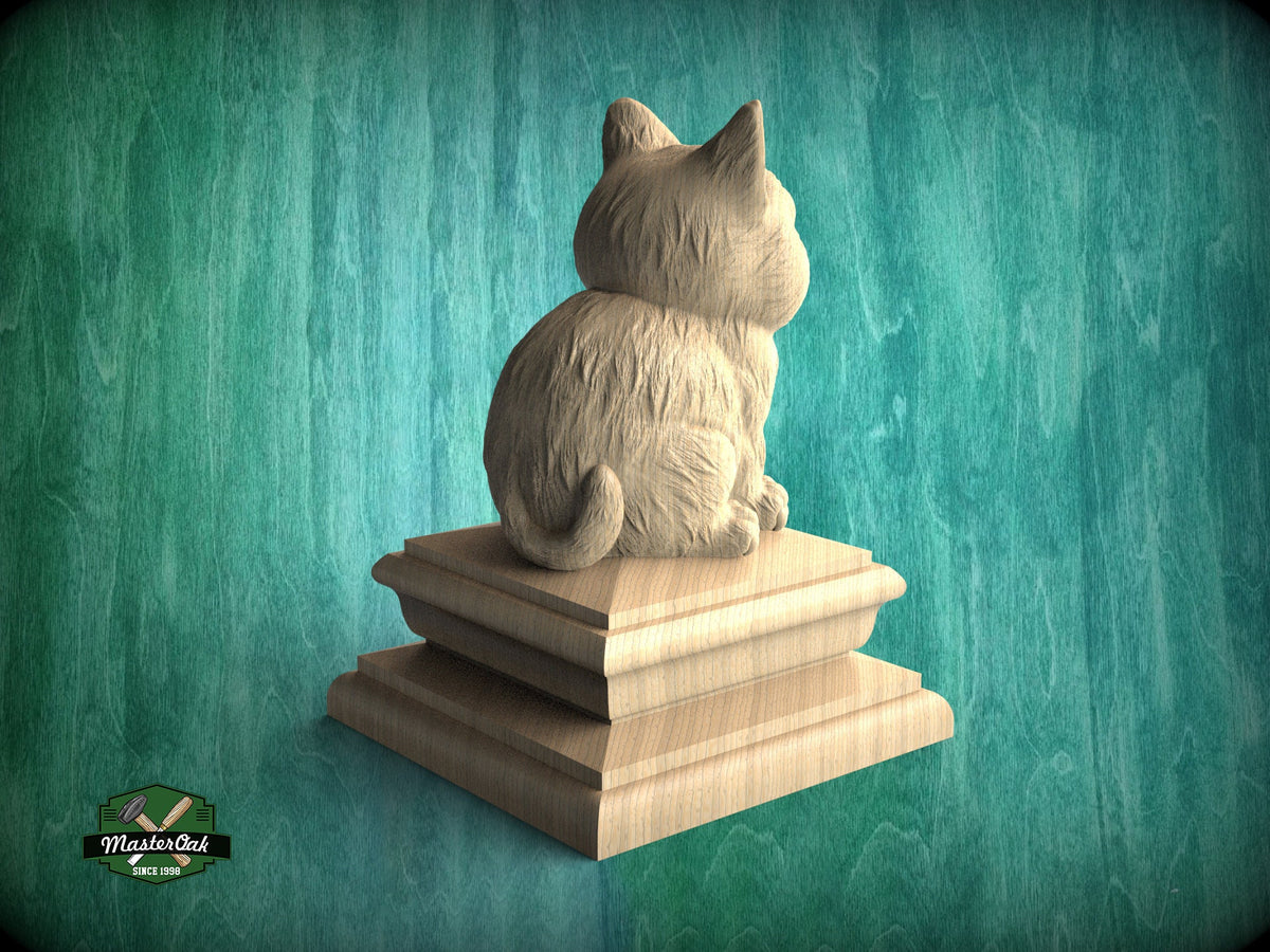 Kitty Statue made of wood, Kitten Wooden Finial for Staircase Newel Post, Cat finial bed post, Cat statue of wood