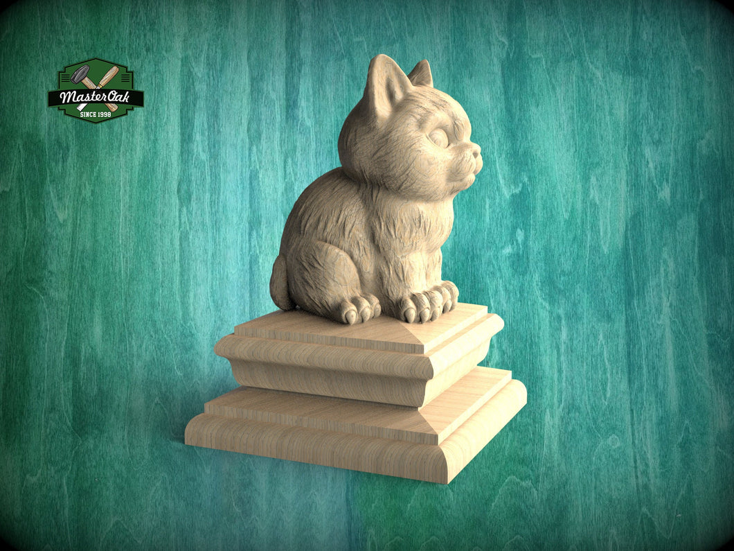 Kitty Statue made of wood, Kitten Wooden Finial for Staircase Newel Post, Cat finial bed post, Cat statue of wood