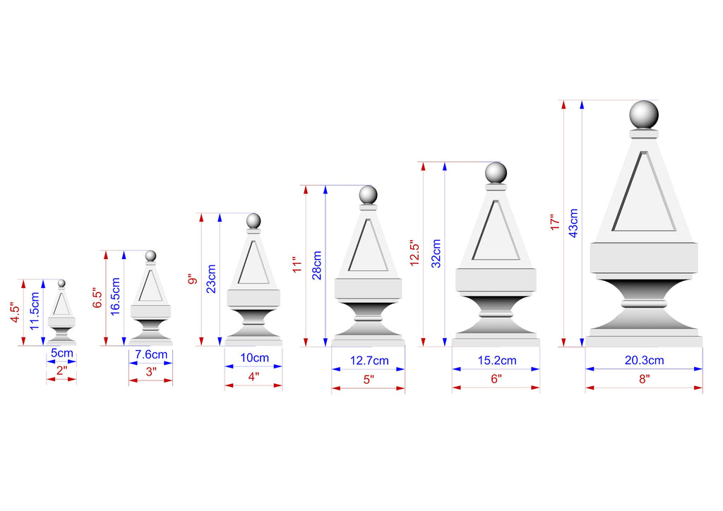 Triangular Ball Top Finial, Simple Square Top Finial, Staircase Newel Post Cap, Bed finials square