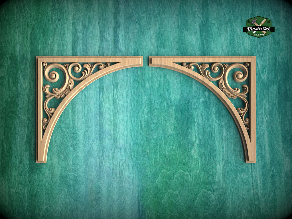 Arched Wood Carving (pair) made of wood, Set of 2pc, decorative wood, Classical-style hardwood acanthus cabinet onlays