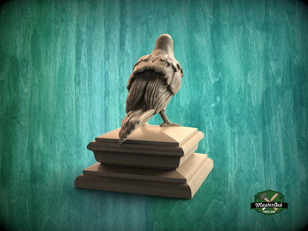 Raven Wooden Finial for Staircase Newel Post #2, Crow finial bed post, Corbie statue of wood, Decorative Newel Post Cap Bird Face