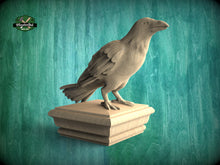 Load image into Gallery viewer, Raven Wooden Finial for Staircase Newel Post #1, Crow finial bed post, Corbie statue of wood, Decorative Newel Post Cap Bird Face
