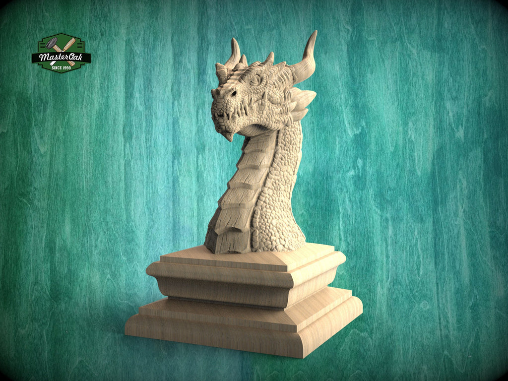 Dragon wooden statue, Dragon finial bed post, Wood dragon figurine, Wooden dragon sculpture