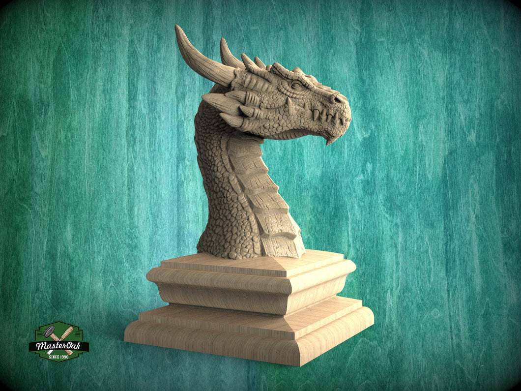 Dragon wooden statue, Dragon finial bed post, Wood dragon figurine, Wooden dragon sculpture