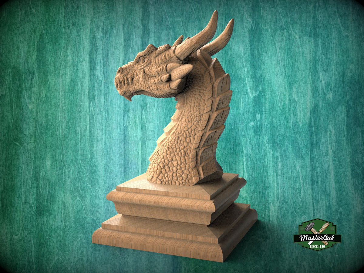 Dragon wooden statue, Dragon finial bed post, Wood dragon figurine, Wooden dragon sculpture