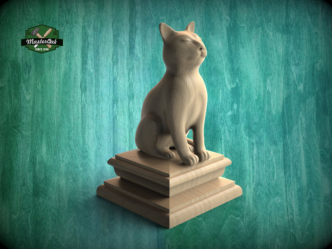 Cat Statue #2 made of wood, Cat Wooden Finial for Staircase Newel Post, Cat finial bed post, Cat statue of wood