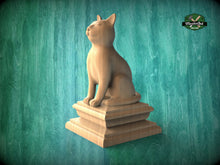 Load image into Gallery viewer, Cat Statue #2 made of wood, Cat Wooden Finial for Staircase Newel Post, Cat finial bed post, Cat statue of wood
