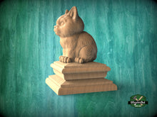 Load image into Gallery viewer, Kitty Statue made of wood, Kitten Wooden Finial for Staircase Newel Post, Cat finial bed post, Cat statue of wood
