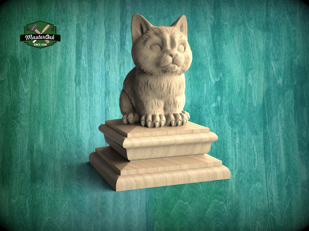 Kitty Statue made of wood, Kitten Wooden Finial for Staircase Newel Post, Cat finial bed post, Cat statue of wood