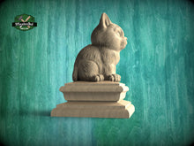 Load image into Gallery viewer, Kitty Statue made of wood, Kitten Wooden Finial for Staircase Newel Post, Cat finial bed post, Cat statue of wood
