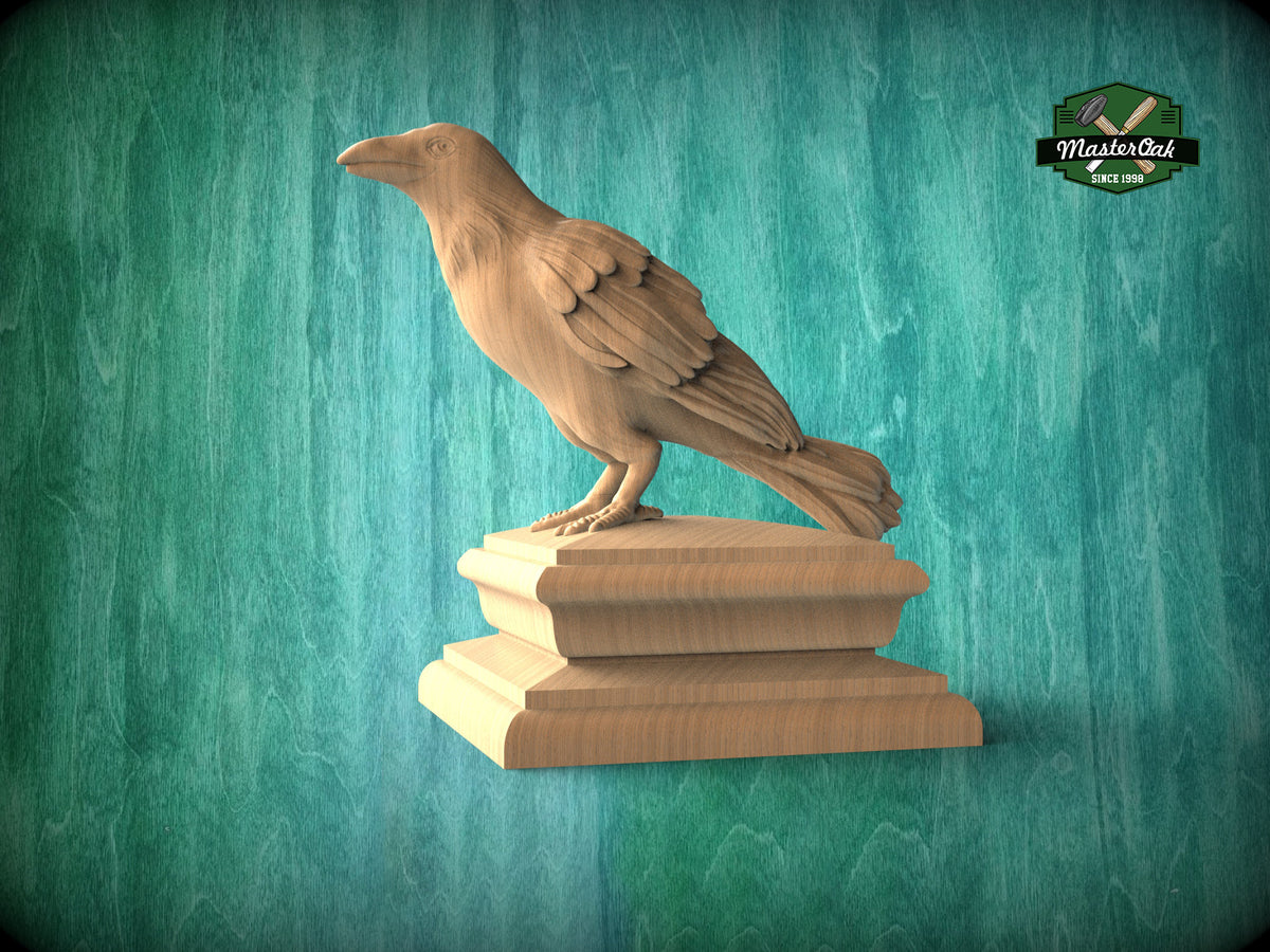 Raven Wooden Finial for Staircase Newel Post #2, Crow finial bed post, Corbie statue of wood, Decorative Newel Post Cap Bird Face