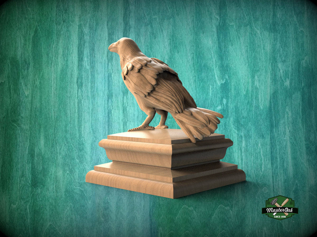 Raven Wooden Finial for Staircase Newel Post #2, Crow finial bed post, Corbie statue of wood, Decorative Newel Post Cap Bird Face
