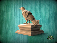 Load image into Gallery viewer, Raven Wooden Finial for Staircase Newel Post #2, Crow finial bed post, Corbie statue of wood, Decorative Newel Post Cap Bird Face
