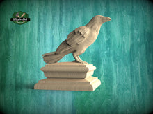 Load image into Gallery viewer, Raven Wooden Finial for Staircase Newel Post #2, Crow finial bed post, Corbie statue of wood, Decorative Newel Post Cap Bird Face
