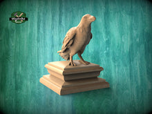 Load image into Gallery viewer, Raven Wooden Finial for Staircase Newel Post #2, Crow finial bed post, Corbie statue of wood, Decorative Newel Post Cap Bird Face
